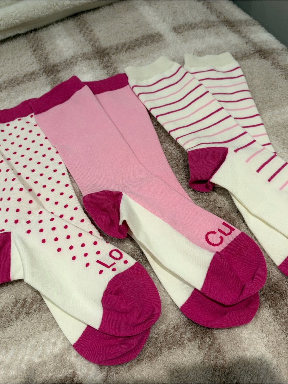 Lands' End Pink & White breast cancer socks
